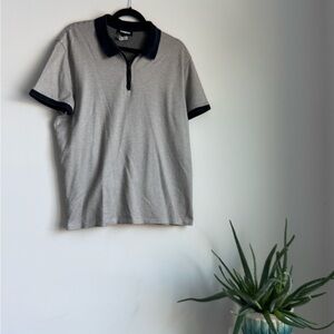 Express Slim Striped Polo 1/4 Zip Shirt